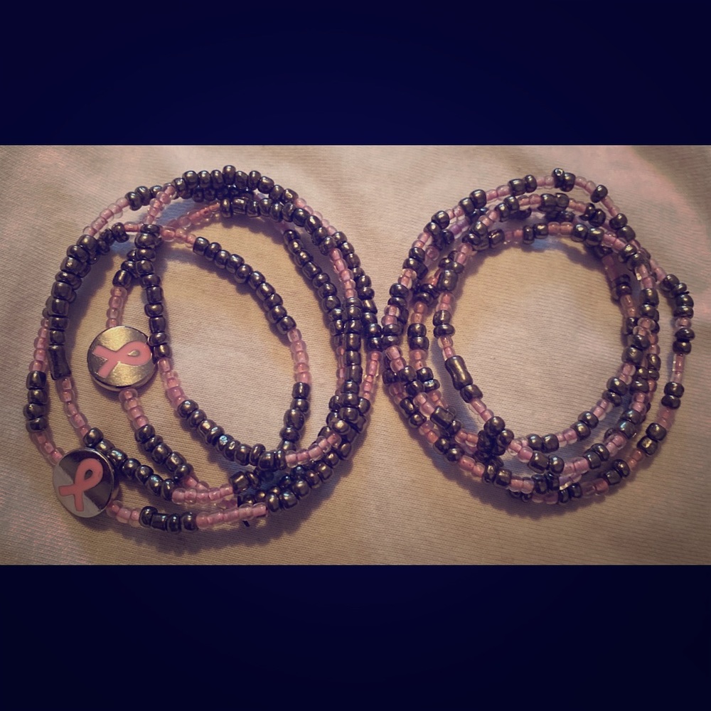 Waist beads Breast Cancer charms elastic med size